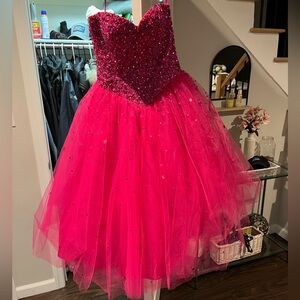 Hot Pink Mori Lee tulle‎ rhinestone Dress